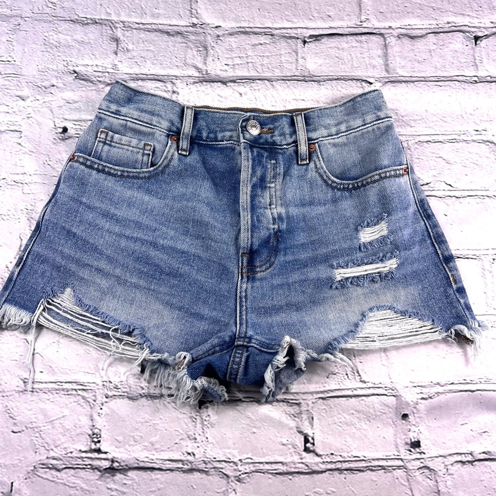 PacSun Blue Vintage High Rise Jean Distressed High-Waisted Shorts size 25